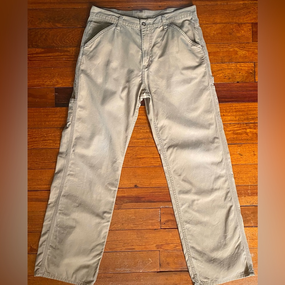 Faded Glory mens 34x34 Khaki Carpenter / Painters Pants, cargo pants style